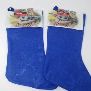 2 Star Wars The Mandalorian Blue Christmas Stockings 16 inches Blue Felt